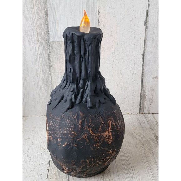Halloween lit up black skull candle prop Decor scary skeletonq - Picture 8 of 12